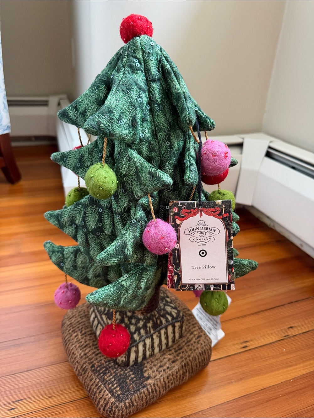 NWT John Derian Green Velvet Tree Pillow with Pom-Pom Ornaments